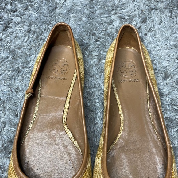 TORY BURCH Reva Ballet Flats Shoes Natural Woven Raffia Straw - Picture 2 of 8